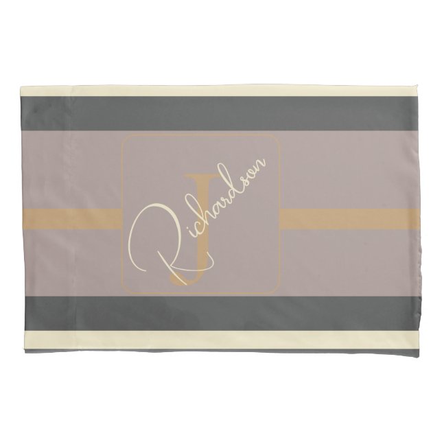 Funda De Cojín Personalized Taupe Gold Stripe Modern Neutral Chic (Anverso)