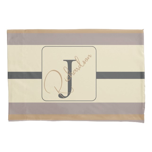 Funda De Cojín Personalized Taupe Gold Stripe Modern Neutral Chic (Anverso)