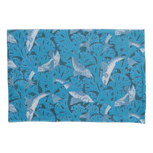 Funda De Cojín Pescado azul vintage y algas marinas: Náutica Art