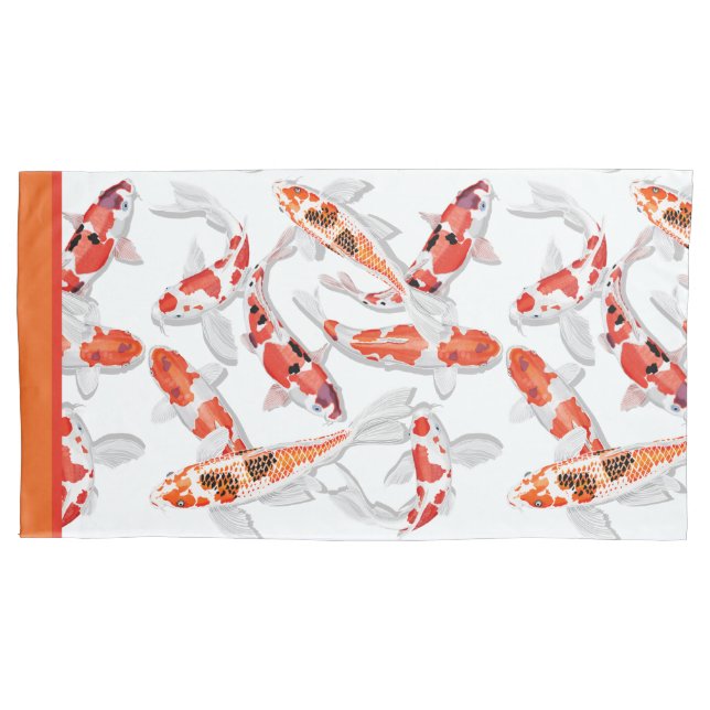 Funda De Cojín Pescado de koi blanco y naranja (Anverso-izquierdo)