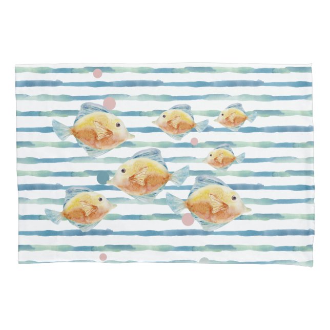 FUNDA DE COJÍN PESCADO TROPICAL COSTERO DE AGUA BRILLANTE, PLAYA (Anverso)