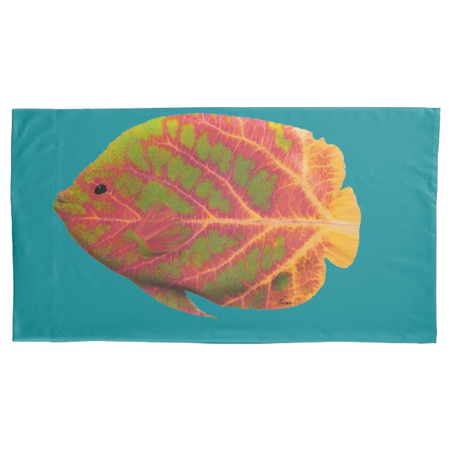 Funda De Cojín Pescado tropical de hoja de ave 1 (Anverso-izquierdo)