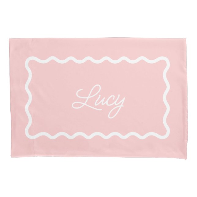 Funda De Cojín Petal Pink Wavy Scallop Frame Monogram (Anverso)