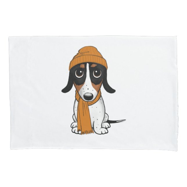 Funda De Cojín Piebald Dachshund | Perro de dibujos animados con  (Anverso)