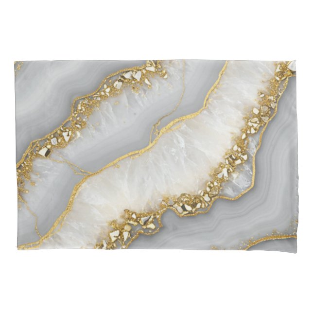 Funda De Cojín Piedra lunar líquida blanca y dorada personalizada (Anverso-izquierdo)