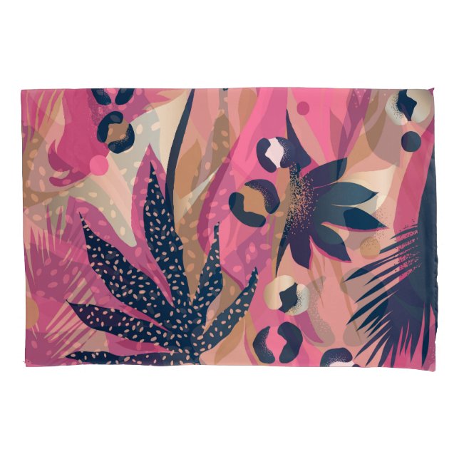 Funda De Cojín Piel Leopardo Moderna, Floral Exótica. (Anverso)