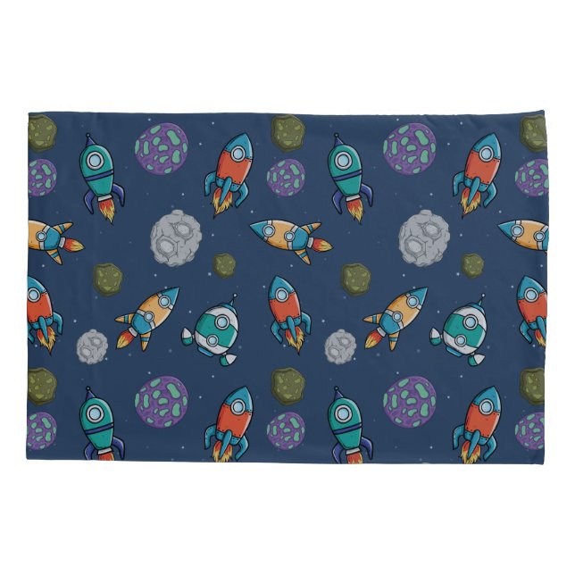 Funda De Cojín Pilas de patrón de nave espacial (Reverso)