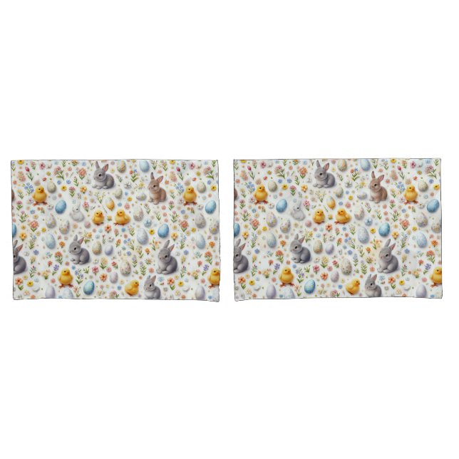Funda De Cojín Pillow Cases – Bunnies, Eggs, Chicks & Spring Deco (Anverso - Set)