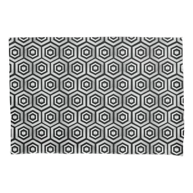 Funda De Cojín Pillowcase Black White Hexagon Geometric Pattern (Anverso)