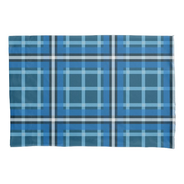 Funda De Cojín Pillowcase Blue Tartan Plaid Check Pattern (Anverso)