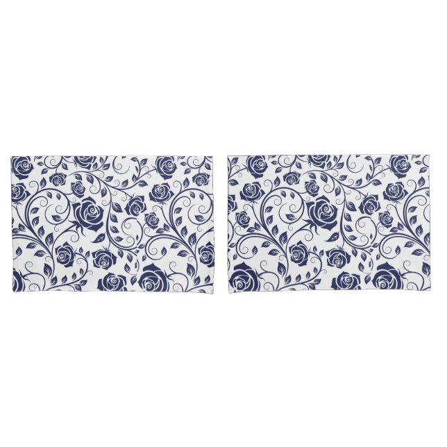 Funda De Cojín Pillowcase de Rosas azules de cobalto (Anverso - Set)