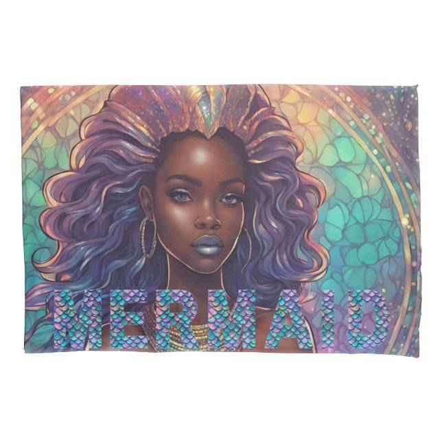 Funda De Cojín Pillowcase de sirena negra (Anverso-izquierdo)