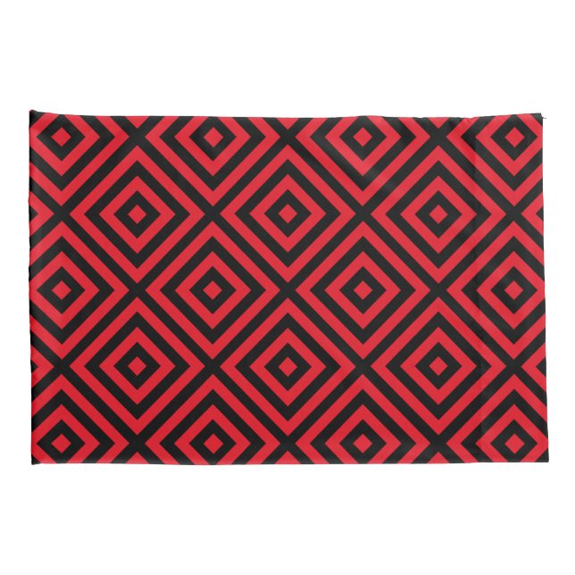 Funda De Cojín Pilusa del patrón de diamante negro rojo (Reverso-derecho)