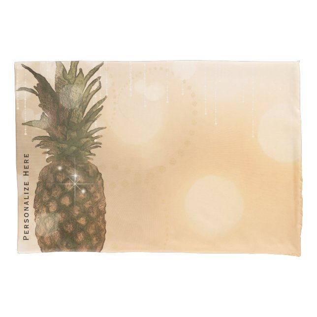 Funda De Cojín Piña Dorada Glamurosa Brillo Tropical Elegante (Anverso)