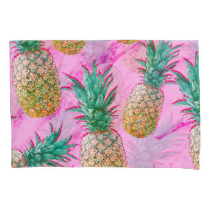Funda De Cojín Piñas Tropicales & Mármol Rosa Moderno Colorido