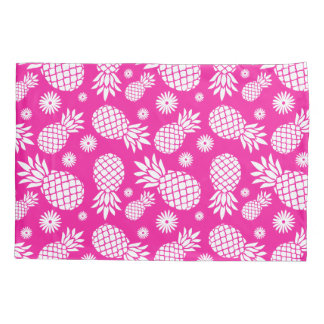 Funda De Cojín Piñas tropicales y flores arte blanco rosado