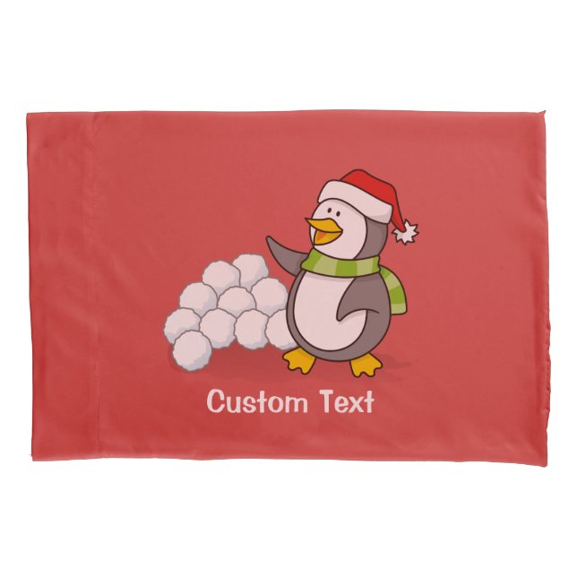 Funda De Cojín Pingüino navidad con bolas de nieve ondeando (Anverso)