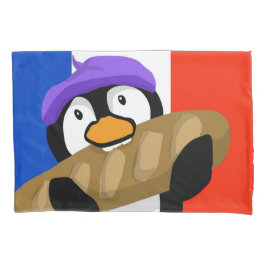 Funda De Cojín Pingüino parisino con Baguette