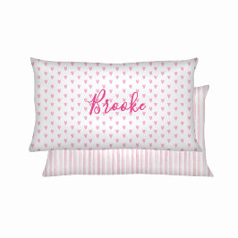 Funda De Cojín Pink and White Watercolor Stripes Hearts & Rainbow