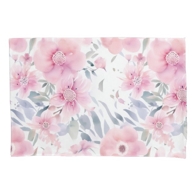 Funda De Cojín Pink Floral Watercolor  (Anverso)
