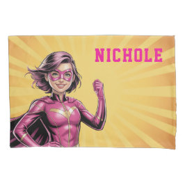 Funda De Cojín Pink Girl Superhero Birthday Party 