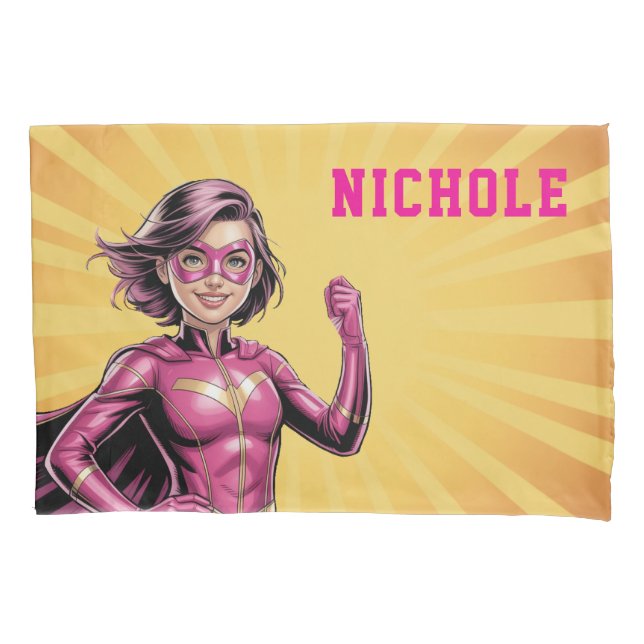 Funda De Cojín Pink Girl Superhero Birthday Party  (Anverso)