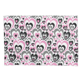 Funda De Cojín Pink Grey Black Hearts Pattern.