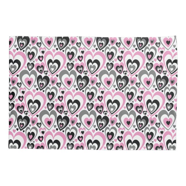 Funda De Cojín Pink Grey Black Hearts Pattern. (Reverso)