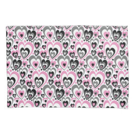Funda De Cojín Pink Grey Black Hearts Pattern.