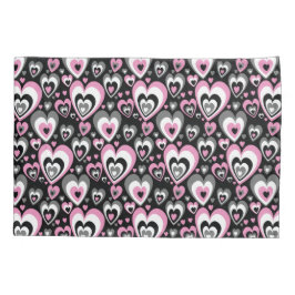 Funda De Cojín Pink Grey Black Hearts Pattern.