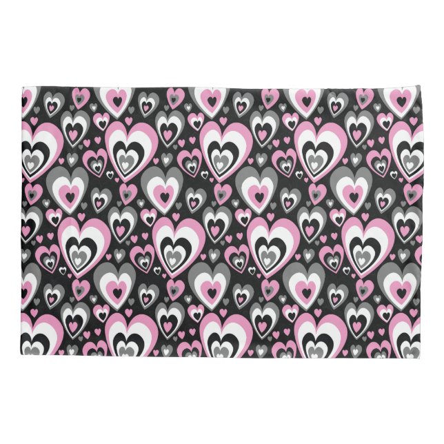 Funda De Cojín Pink Grey Black Hearts Pattern. (Reverso)