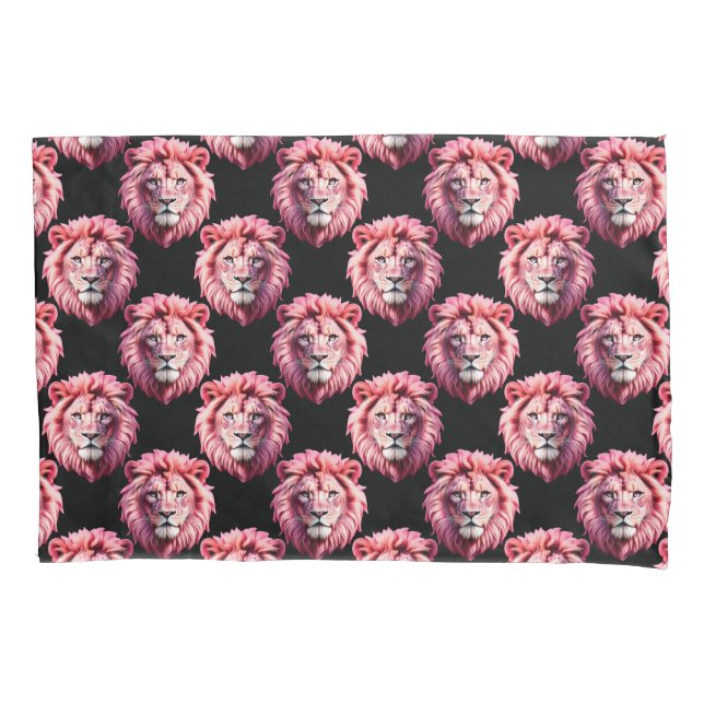 Funda De Cojín Pink Lion Head Animal Pattern Design - Black  (Anverso)