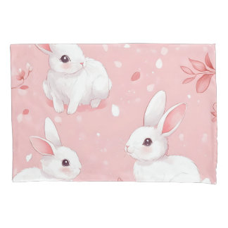 Funda De Cojín Pink Meadow Bunny Floral Garden