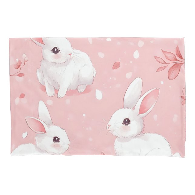Funda De Cojín Pink Meadow Bunny Floral Garden (Anverso)