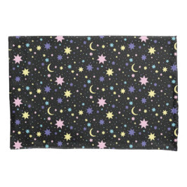 Funda De Cojín Pink Purple Stars Yellow Moon Cosmic Space.
