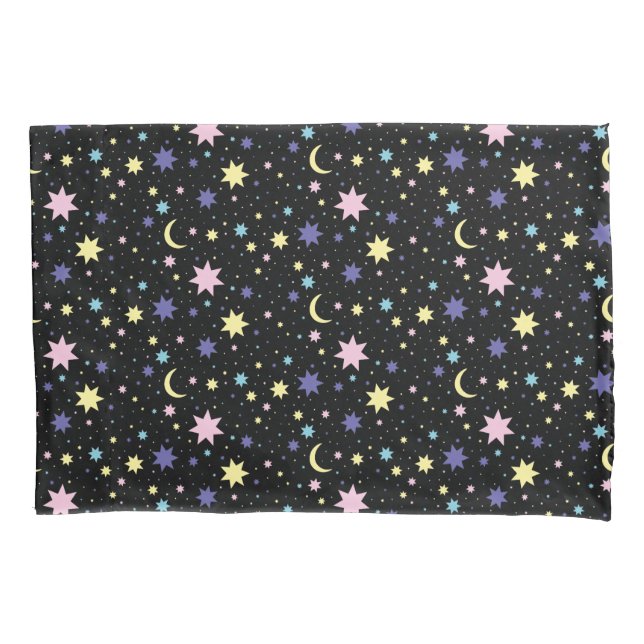 Funda De Cojín Pink Purple Stars Yellow Moon Cosmic Space. (Anverso)