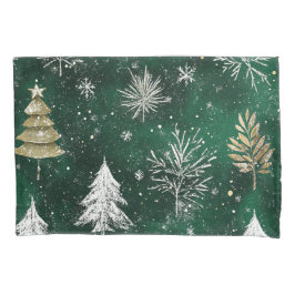 Funda De Cojín Pinos dorados Copos de nieve plateados Hunter Gree
