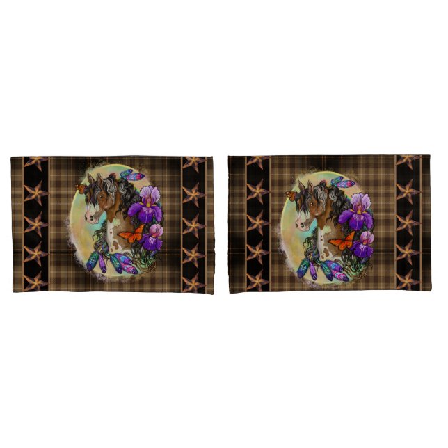 Funda De Cojín Pintar caballo Mustang con iris y mariposas (Anverso - Set)