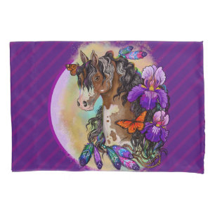 Funda De Cojín Pintar caballo Mustang con iris y mariposas