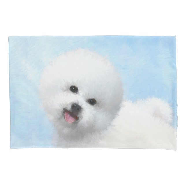 Funda De Cojín Pintura de Bichon Frise - Arte de Perro Original. (Anverso)