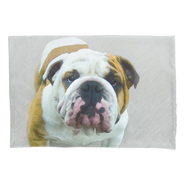 Funda De Cojín Pintura de bulldog - Arte de perros original y lin (Anverso)