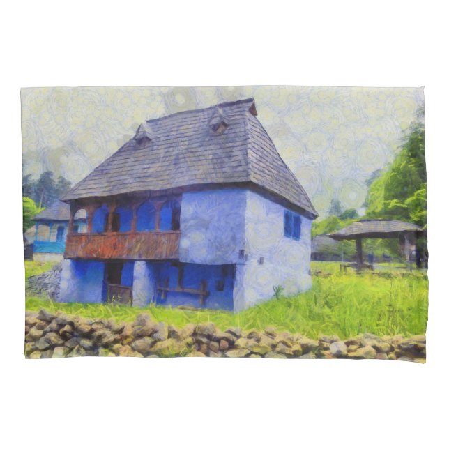 Funda De Cojín Pintura de la casa azul (Anverso)