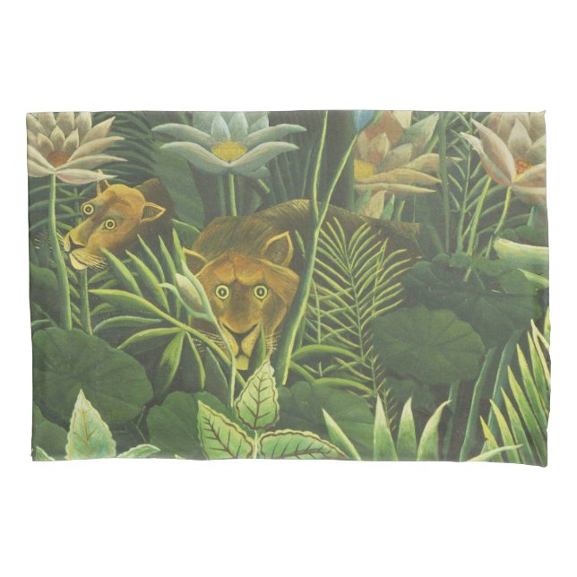 Funda De Cojín Pintura de león de la selva tropical de Rousseau (Anverso)