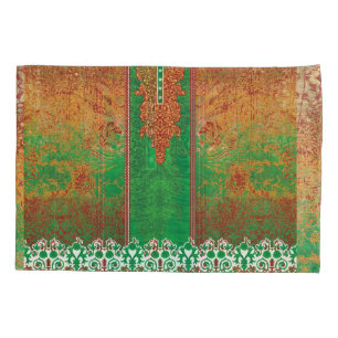 Funda De Cojín pintura de un campo verde con un borde naranja