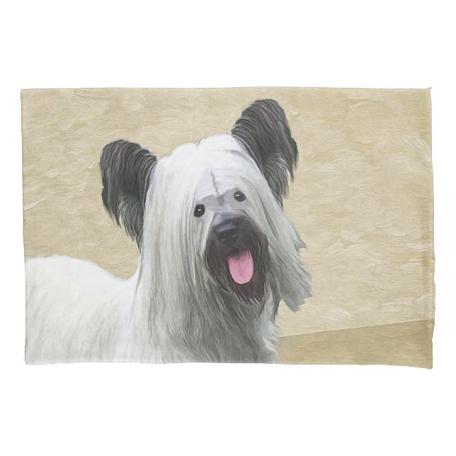 Funda De Cojín Pintura Skye Terrier - Arte Perro Original. (Anverso)