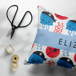 Funda De Cojín Pirate Jellyfish, patrón de medusas, tu nombre