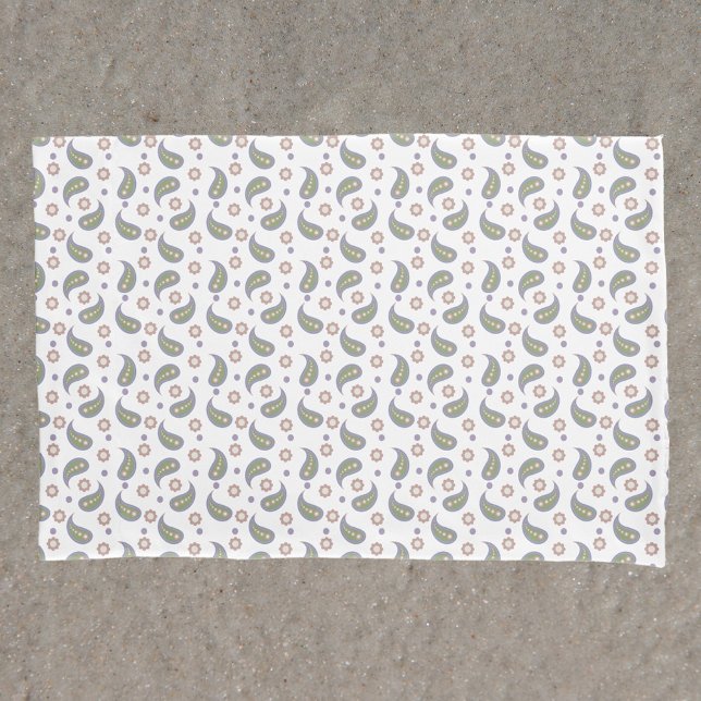Funda De Cojín Pisley Pink Flowers Dots Pattern Green Purple (A pillow case with a paisley, flower and dot pattern done in pink, green, purple & blue.)