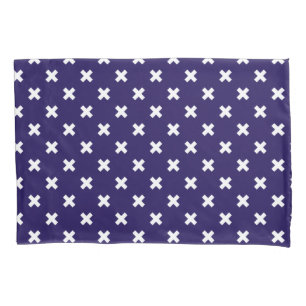 Funda De Cojín Pisos cruzados blancos sobre azul marino