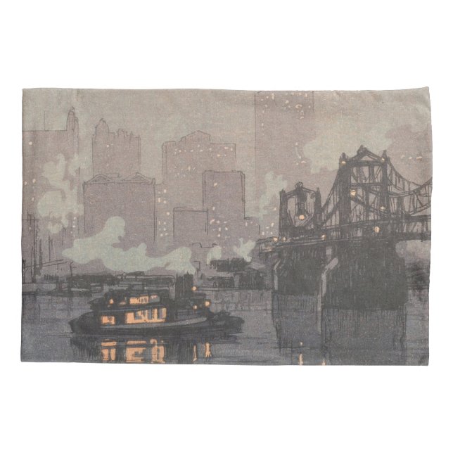 Funda De Cojín Pittsburgh Por La Noche Hiroshi Yoshida (Reverso)