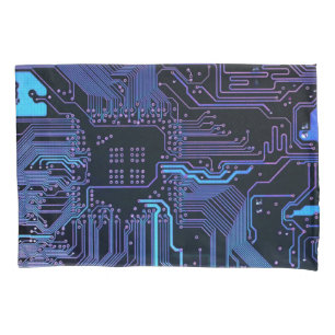 Funda De Cojín Placa de circuito electrónico azul del nerd de sal